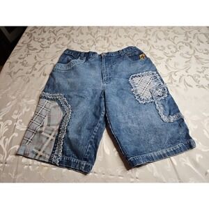 Y2K Raw Blue Jeans Baggy Jorts Wide Leg Jnco Style Patchwork 90s Vintage 38‎